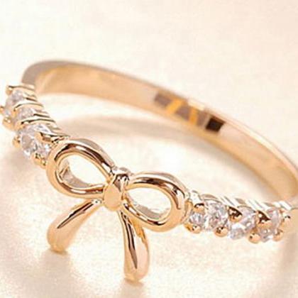Korean Style Bow Knot Diamond Alloy Lady Ring
