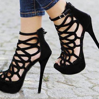 Black Strappy High Heel Sandals