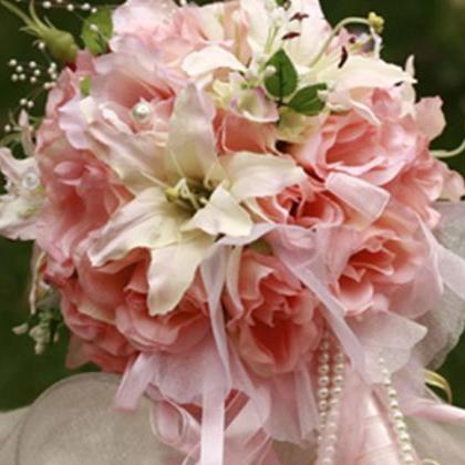 Soft Pink Silk Cloth Wedding Bridal Bouquet With..