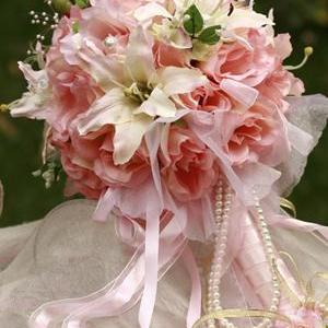 Soft Pink Silk Cloth Wedding Bridal Bouquet With..