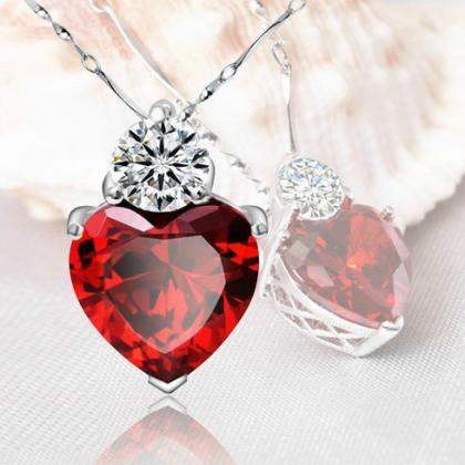 Nice Heart Shaped Red Garnet 925 Sterling Silver Women Necklace on Luulla