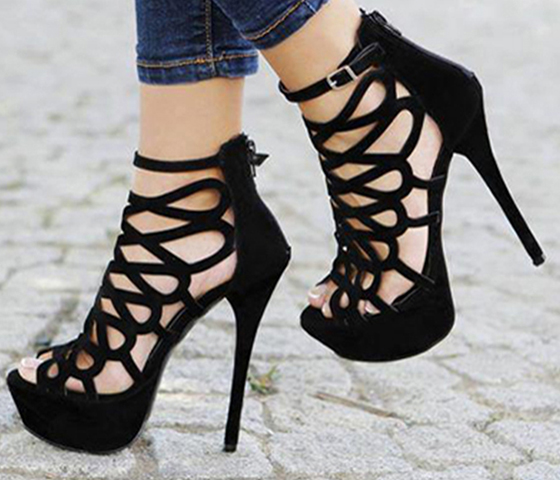 Black Strappy High Heel Sandals