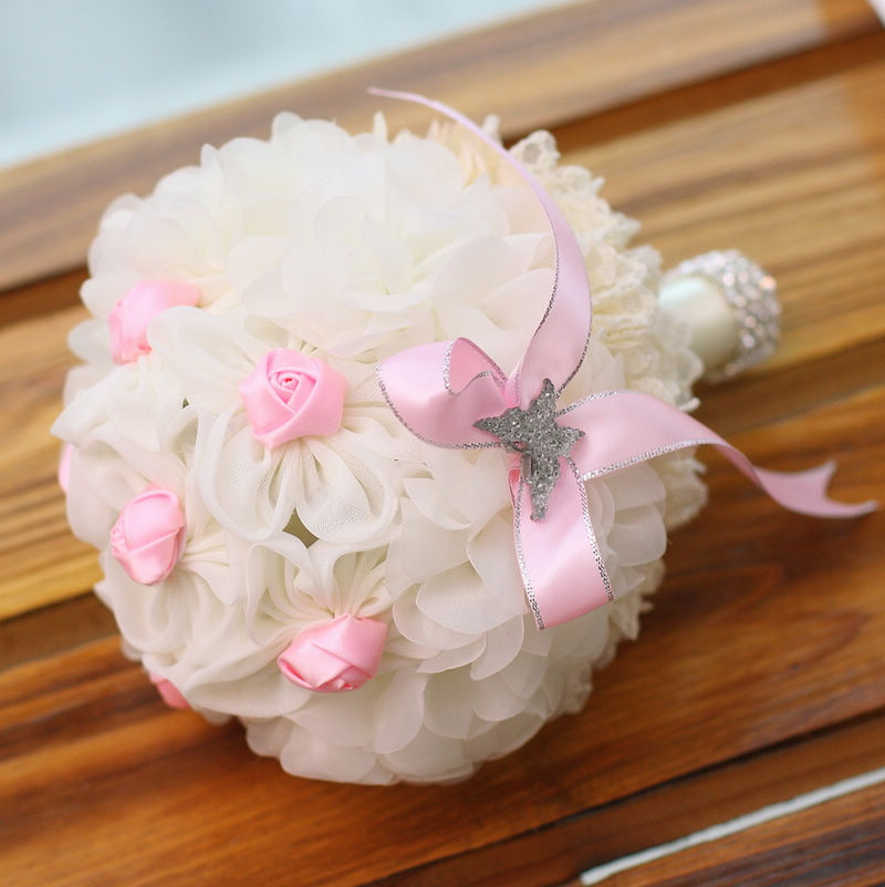 Cloths White Rose Silk Ribbon Wedding Bouquet on Luulla