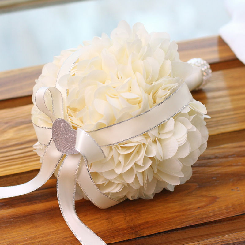 Cloths White Rose Silk Ribbon Wedding Bouquet on Luulla