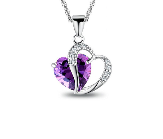 Nice Heart To Heart Amethyst 925 Sterling Silver Necklace