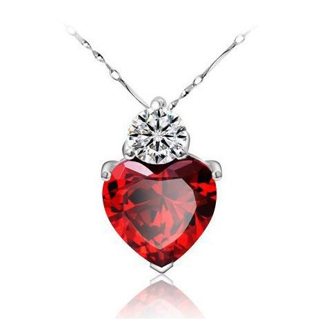 Nice Heart Shaped Red Garnet 925 Sterling Silver Women Necklace on Luulla