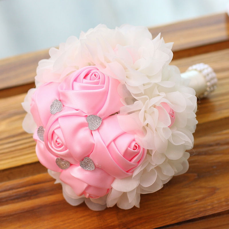 Cloths White Rose Silk Ribbon Wedding Bouquet on Luulla